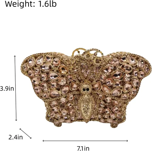 Miniatura 6 de UMREN Bolsos de noche elegantes de mariposa con diamantes de imitación para mujer, bolso de mano de cristal de lujo para boda, fiesta, cóctel, bolso