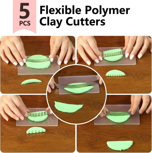Miniatura 4 de Herramientas de corte de arcilla polimérica, Pasador de rodillo acrílico, Cortadores de arcilla flexible de 5 piezas, Cortadores de cerámica Kit