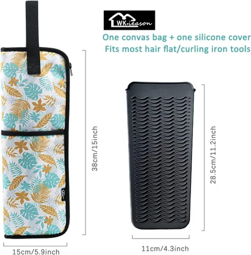 Miniatura 4 de WK IEASON 2 piezas de hierro plano para el cabello, bolsa de lona, resistente al calor, rizador de silicona, para herramientas de cabello, bolsa