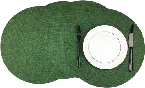 Miniatura 9 de WAZAIGUR Juego de 4 manteles individuales redondos de vinilo tejido fáciles de limpiar, resistentes al calor, manteles para mesa de cocina de 15 Azul