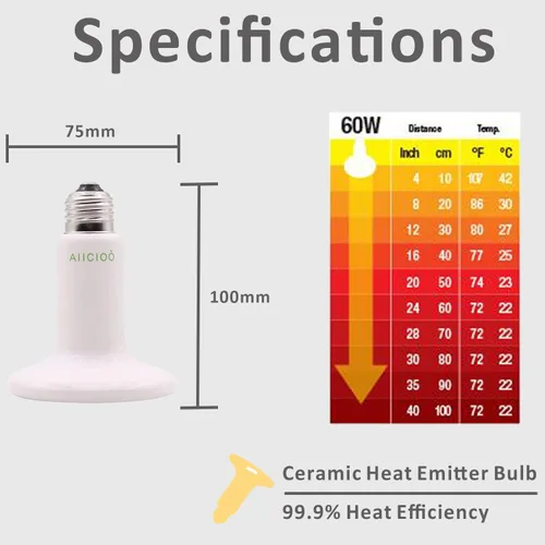 Miniatura 5 de Bombilla de calor para reptiles, 60 W, emisor de calor de cerámica, sin daño, sin luz, lámpara de calentador infrarrojo para gallinero, lagarto