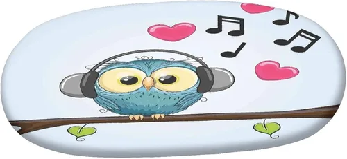 Miniatura 3 de Mantel ovalado ajustable para mesa de patio, decoración musical, poliéster elástico, bonito diseño de búho de dibujos animados con auriculares, se