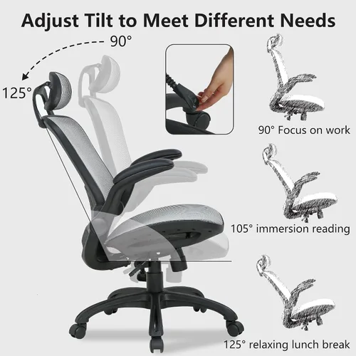 Miniatura 5 de PayLessHere Silla ergonómica de oficina para computadora, respaldo alto, con ruedas giratorias, de malla, con soporte lumbar, reposacabezas, brazos