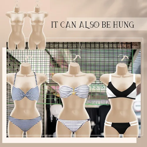 Miniatura 3 de Kigley Maniquí femenino de 12 piezas para colgar en forma de torso y espalda hueca, color carne, maniquí de ropa de plástico grueso con gancho