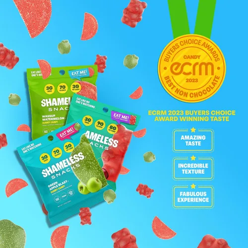 Shameless Snacks - Paquete de gomitas keto bajas en carbohidratos sin gluten, manzana verde, sandía, cereza de oso