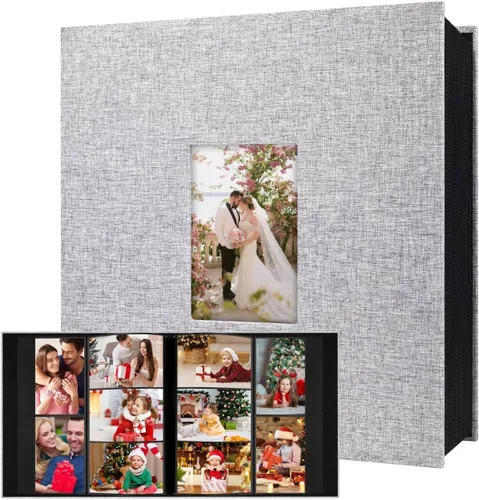 Miniatura 10 de Aevdor Álbum de fotos de 1000 bolsillos de 4 x 6 pulgadas, cubierta de lino de gran capacidad, álbumes de fotos familiares para bodas, con capacidad