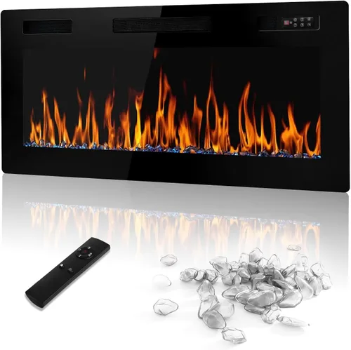 Miniatura 8 de LEMBERI Chimenea eléctrica de 50 pulgadas empotrada y montada en la pared, calentador de 750/1500 W y chimenea lineal con panel de control