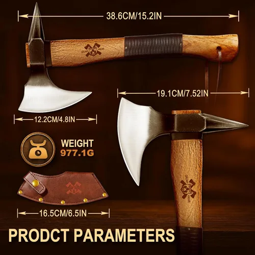 Miniatura 4 de Grumpy Bear Hacha de campamento de 15 pulgadas, hacha de supervivencia con funda, acero de alto carbono y mango de madera, agarre antideslizante