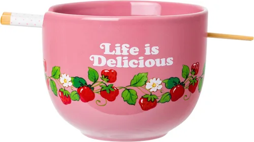 Miniatura 2 de Silver Buffalo Strawberry Shortcake - Tazón de cerámica vintage para ramen con palillos, apto para microondas, 20 onzas