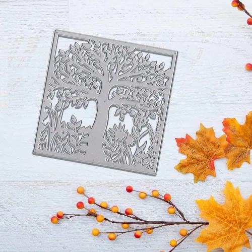 Miniatura 5 de Estivaux Troqueles de marco de árbol para hacer tarjetas, árboles, hojas, flores, juegos de troqueles de corte de marco cuadrado, plantillas