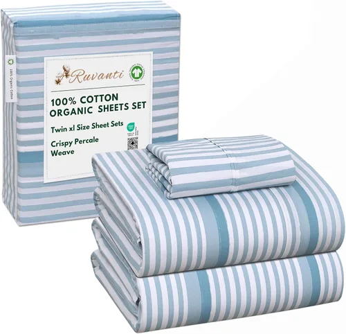 Miniatura 144 de RUVANTI Juego de sábanas de algodón orgánico 100% tamaño completo, tejido de percal, certificado GOTS, juego de 4 piezas, bolsillo profundo de 15