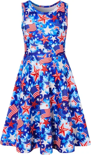Miniatura 37 de Funnycokid Vestido de Sirena para Niñas, Sin Mangas, de Verano, para Cumpleaños, de Fiesta con Volantes, Ropa de 4 a 13 Años
