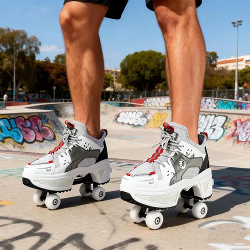 Miniatura 5 de 2-in-1 Roller Skates with Retractable 4 Wheels and Pop-Out Design Deformation Sneakers for Outdoor Sports Activities Unisex Adjustable Shoes