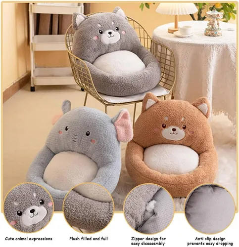 Miniatura 3 de Cojines Kawaii para silla de interiores, cómodos cojines de felpa con respaldo, cojín antideslizante para silla de oficina, cojín tatami para silla