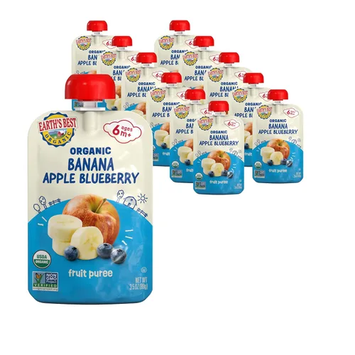 Miniatura 29 de Earth's Best Bolsas orgánicas de alimentos para bebés, puré de frutas y granos para bebés de 6 meses en adelante, puré de manzana orgánica