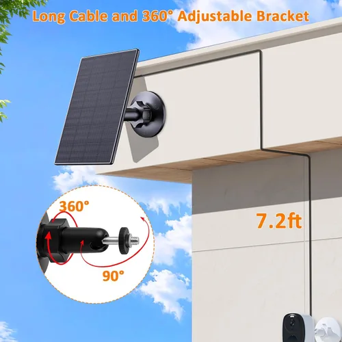 Miniatura 4 de Zivif Panel solar de 2 W para cámaras de seguridad, cargador solar con puerto micro USB y USB-C para cámara de seguridad de batería recargable