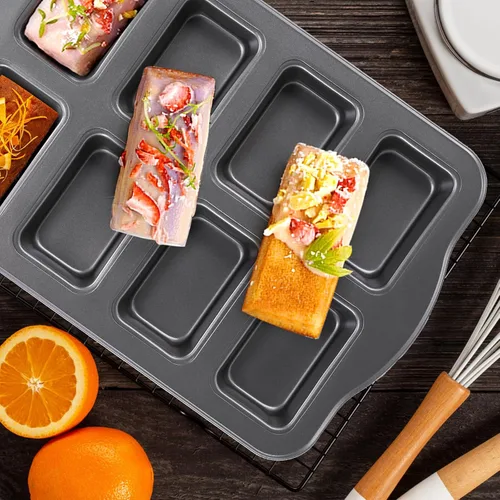 Miniatura 5 de Lawei Paquete de 2 mini moldes para pan de 8 cavidades, moldes pequeños antiadherentes para pan, moldes rectangulares de acero al carbono para pan