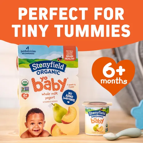 Miniatura 6 de Stonyfield Organic YoBaby Stage 1 - Vasos de yogur para bebés, pera y melocotón, 6 unidades, para bebés de 6 meses en adelante, yogur de leche