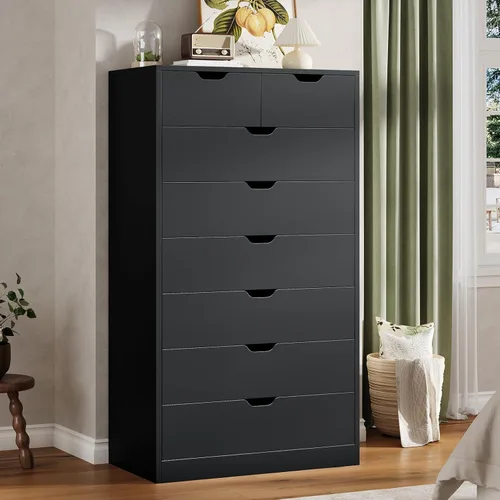 Miniatura 14 de HAUOMS Cómoda alta de 5 cajones, cómoda moderna negra para dormitorio, vestidor de armario con cajones para sala de estar, entrada, pasillo Negro