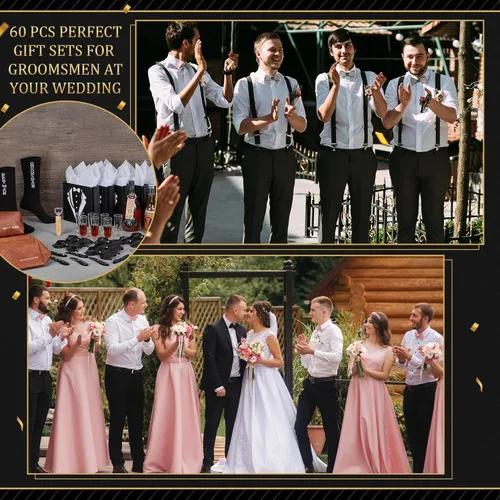 Miniatura 7 de 20 cajas de propuestas para padrinos de boda con gafas de chupito, calcetines, gafas de sol, bolsa de aseo de piel sintética, abridor de botellas