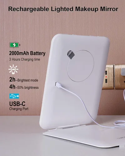 Miniatura 6 de Espejo de maquillaje iluminado recargable de 2000 mAh con espejo de aumento de 10X, espejo de viaje grande de 10 x 7 con luz, espejo plegable