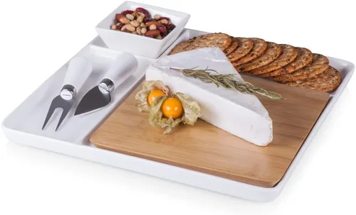 Miniatura 4 de Picnic TIME NFL Peninsula Tabla de cortar y bandeja para servir, tabla de queso, tabla de embutidos - plato de aperitivo, bambú y cerámica blanca