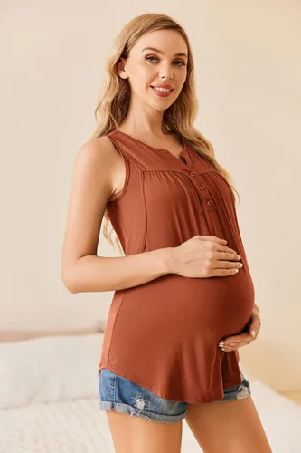 Miniatura 2 de Ekouaer Camisetas sin mangas para lactancia materna para mujer, de doble capa, ropa de embarazo de verano