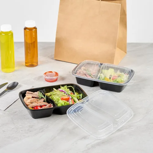 Miniatura 4 de Asporto - Cajas para llevar con compartimentos de 32 onzas, 50 recipientes para preparar comidas para microondas, 2 compartimentos, con tapas