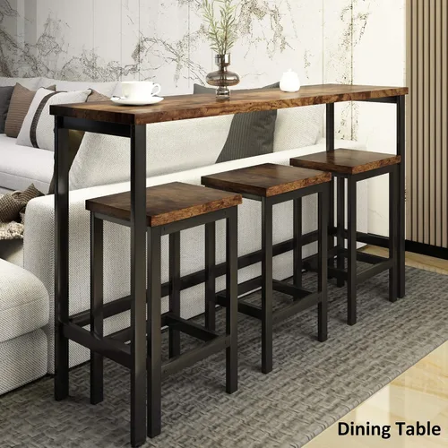 Miniatura 3 de Juego de mesa de comedor de 4 piezas, juego de mesa de comedor de altura de mostrador con 3 taburetes, juego de cocina de pub con reposapiés Marrón