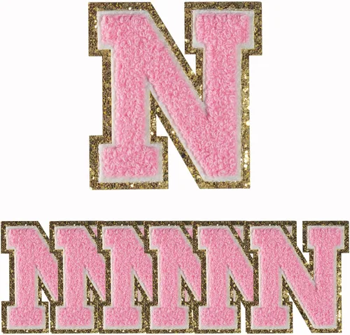 Miniatura 54 de 4 PCS Parches de Letras de Felpilla Negra, Letras Bordadas por Transferencia de Calor, Parches con Purpurina, Parches de Letras Universitarias