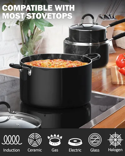 Miniatura 3 de Cook N Home Juegos de Ollas y Sartenes Antiadherentes de Cocina incluyen Cacerola, Sartén, Ollas de Caldo de 8 Piezas, Calibre Pesado, Mango que se