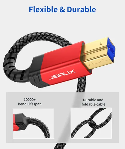 Miniatura 4 de JSAUX Cable de impresora USB B 3.0 a USB C de 6.6 pies, cable USB 3.0 tipo B de nailon compatible con estación de acoplamiento, discos duros