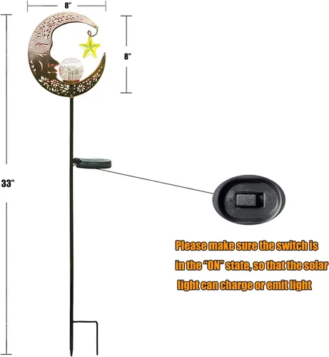 Miniatura 7 de Hapjoy - Luces solares para exteriores, decoración con forma de luna, linterna para patio, césped o camino, decoraciones con globo de cristal Bronce