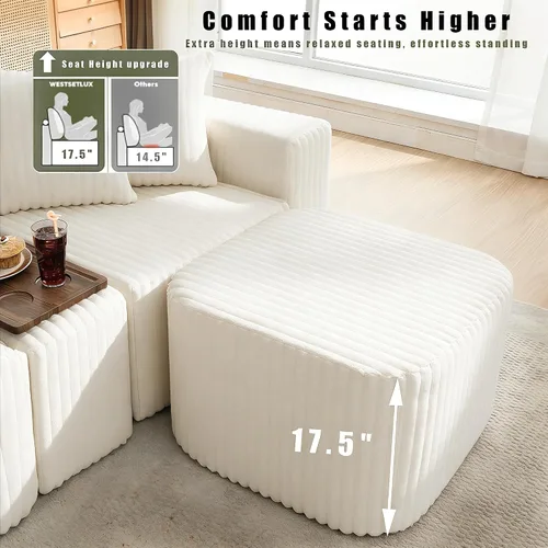 Miniatura 5 de Sofá seccional de 137.5 pulgadas, sofás modulares sin hueso para sala de estar, cómodo sofá de pana de felpa de asiento profundo, moderno sofá