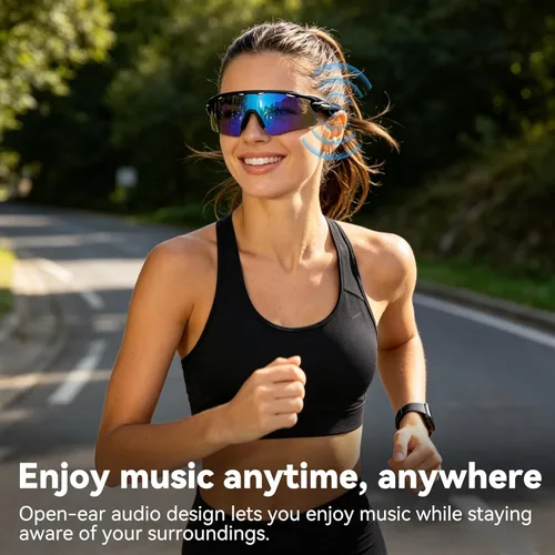 Miniatura 3 de Lentes de audio inteligentes Bluetooth, gafas de sol Bluetooth para correr, ciclismo, con asistente de voz AI, llamadas manos libres y música