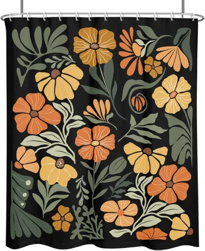 Miniatura 29 de Black Floral Shower Curtain Stall Small Half Single Mini Boho Flower Farmhouse Vintage Gothic Abstarct Retro Funky Botanical Moody Fabric Cloth