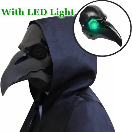 Miniatura 2 de CAFELE Steampunk - Máscara de pájaro de médico de la peste con luz LED, máscara retro de pico largo de nariz para cosplay, máscara de Halloween