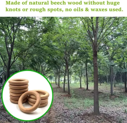 Miniatura 3 de Anillos de madera, 10 unidades sin terminar de 2.8 in de madera de haya natural maciza, círculos sin pintura para manualidades, conectores