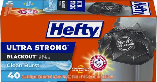 Miniatura 10 de Hefty Bolsas de basura ultra fuertes de 13 galones, bolsas de basura negras altas para cocina, tamaño de 13 galones, caja con cordón resistente a