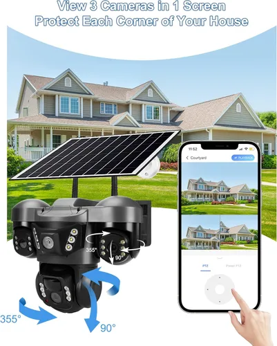 Miniatura 3 de KEPEAK Solar Security Camera Outdoor Wireless, Triple Lens PTZ Camera, 360° Pan Tilt, Color Night Vision, PIR Motion Detection, Two-Way Audio