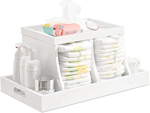 Miniatura 9 de Organizador de Cesta de Pañales, Organizador de Mesa de Cambio, Organizador de Pañales de Madera para Guardería, Organizador de Almacenamiento