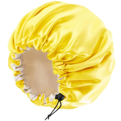 Miniatura 18 de Gorro de seda de satén para cabello rizado, gorro trenzado para dormir, para mujer, grande, doble capa ajustable (2 unidades, negro)