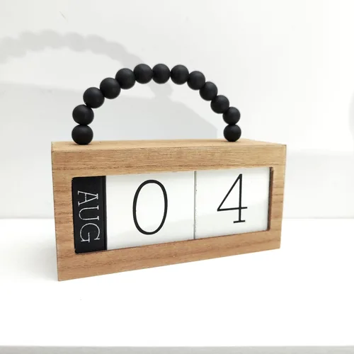 Miniatura 4 de Calendario perpetuo de madera para escritorio, exhibición de fecha y mes de madera y metal para maestros, estudiantes, aula, decoración rústica