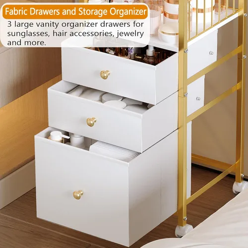 Miniatura 3 de Organizador de Carrito de Maquillaje con Espejo, Organizadores Grandes de Piso para el Cuidado de la Piel, Organizadores de Maquillaje - Organizador