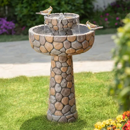 Miniatura 17 de Glitzhome Fuente de agua para exteriores con luz LED y bomba, moderna fuente de poliresina de 5 niveles y esfera para exteriores, fuente de cascada
