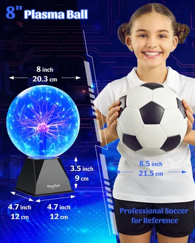 Miniatura 5 de Theefun Bola de plasma azul: globo de plasma enorme de 8 pulgadas, regalos de cumpleaños, lámpara de bola de plasma sensible al tacto y al sonido