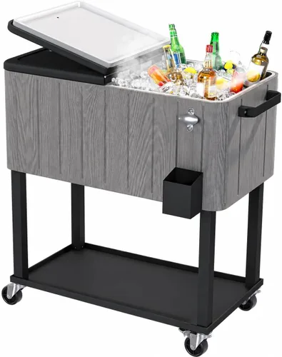 Miniatura 11 de YITAHOME Carro enfriador con ruedas de 80 cuartos de galón con abridor de botellas, enfriador portátil para patio con ruedas, carrito de bebidas