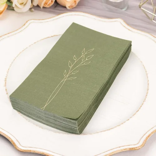 Miniatura 63 de Efavormart 50 Pack Servilletas de papel para fiestas de 2 capas suaves verde oliva con borde dorado de oro, servilletas para cenas, cócteles