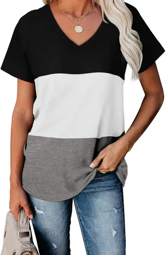 Miniatura 2 de WEESO - Camisetas de verano para mujer con cuello en V en bloques