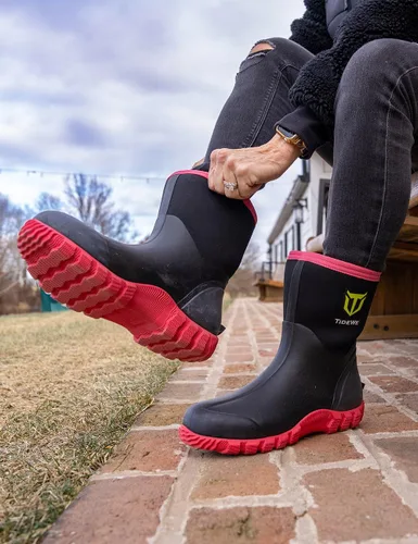 Miniatura 3 de TIDEWE Botas de goma para mujer con vástago de acero, neopreno de 0.236 pulgadas (0.236 in), impermeables, aisladas, botas de lluvia a media